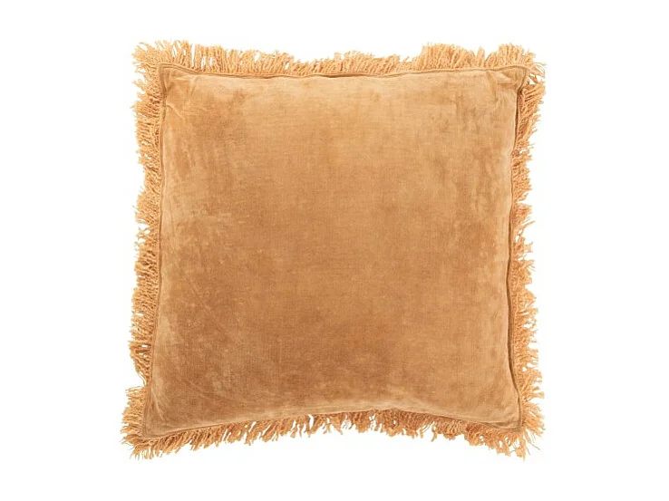 Coussin Déco "Franges Velours" 45x45cm Ocre