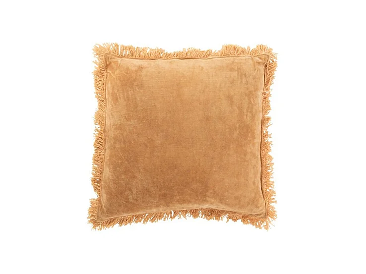 Coussin Déco "Franges Velours" 45x45cm Ocre