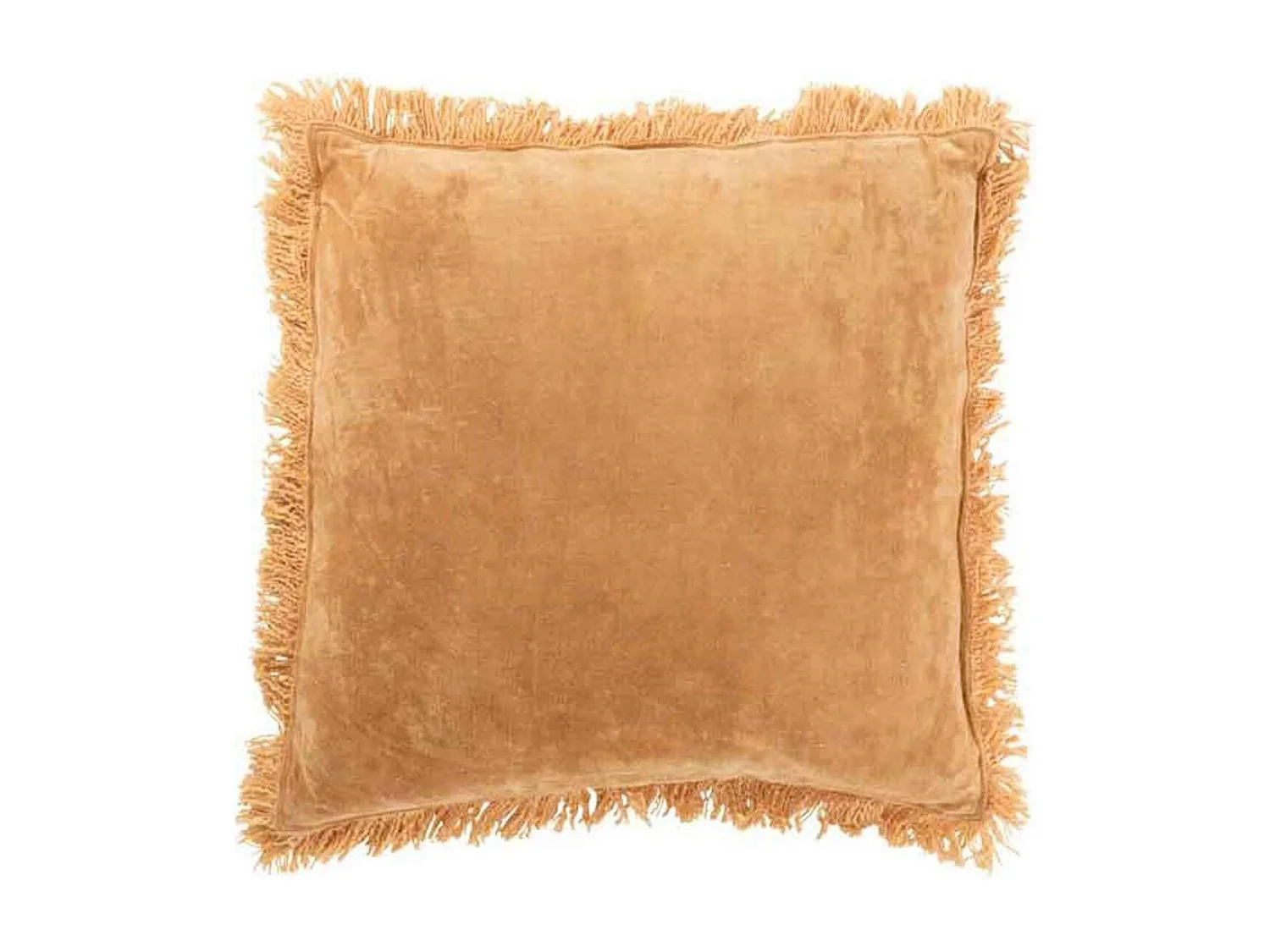 Cuscino quadrato con frange in cotone ocra 50x50cm