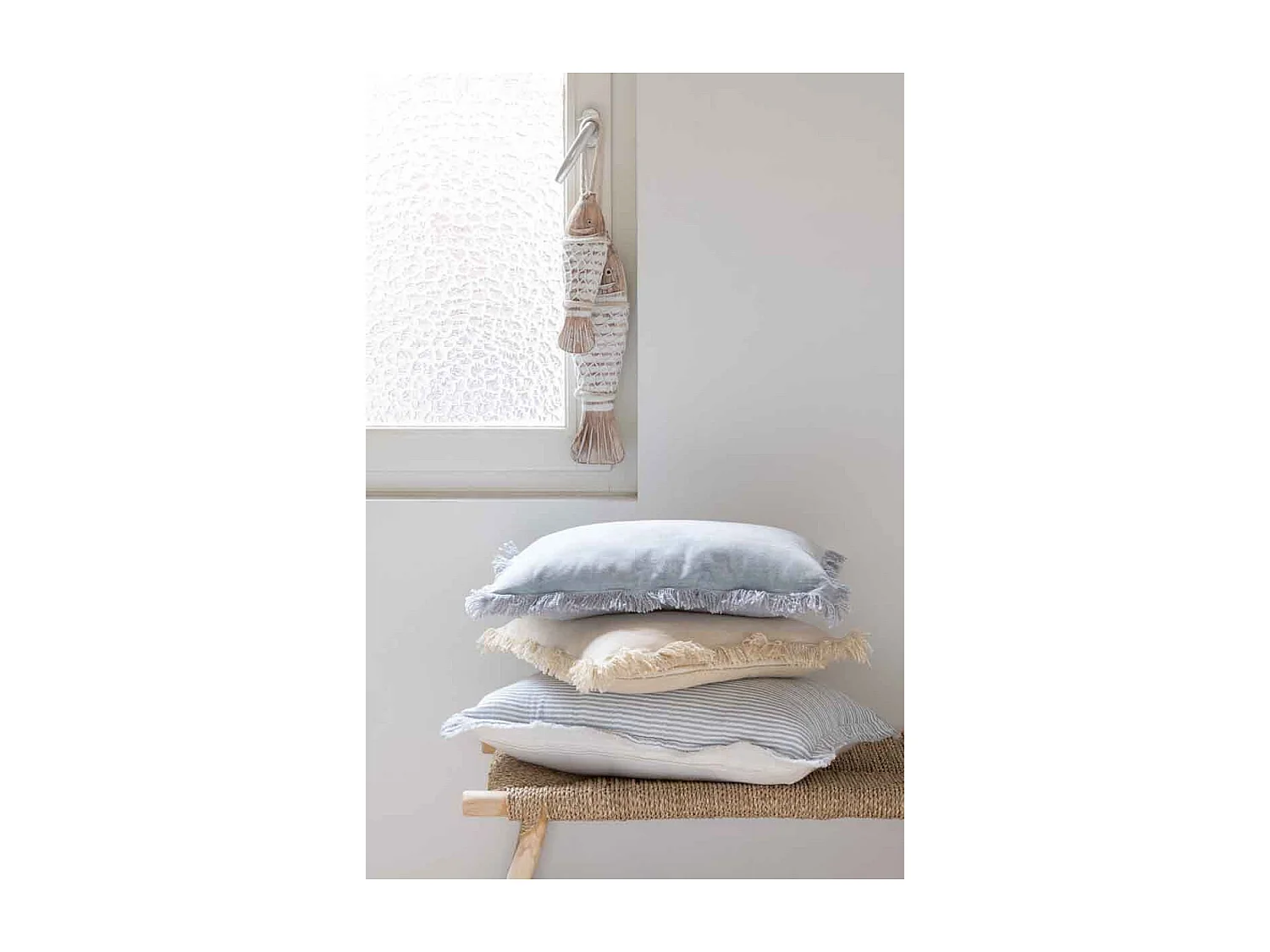 Coussin Déco "Franges Velours" 45x45cm Beige