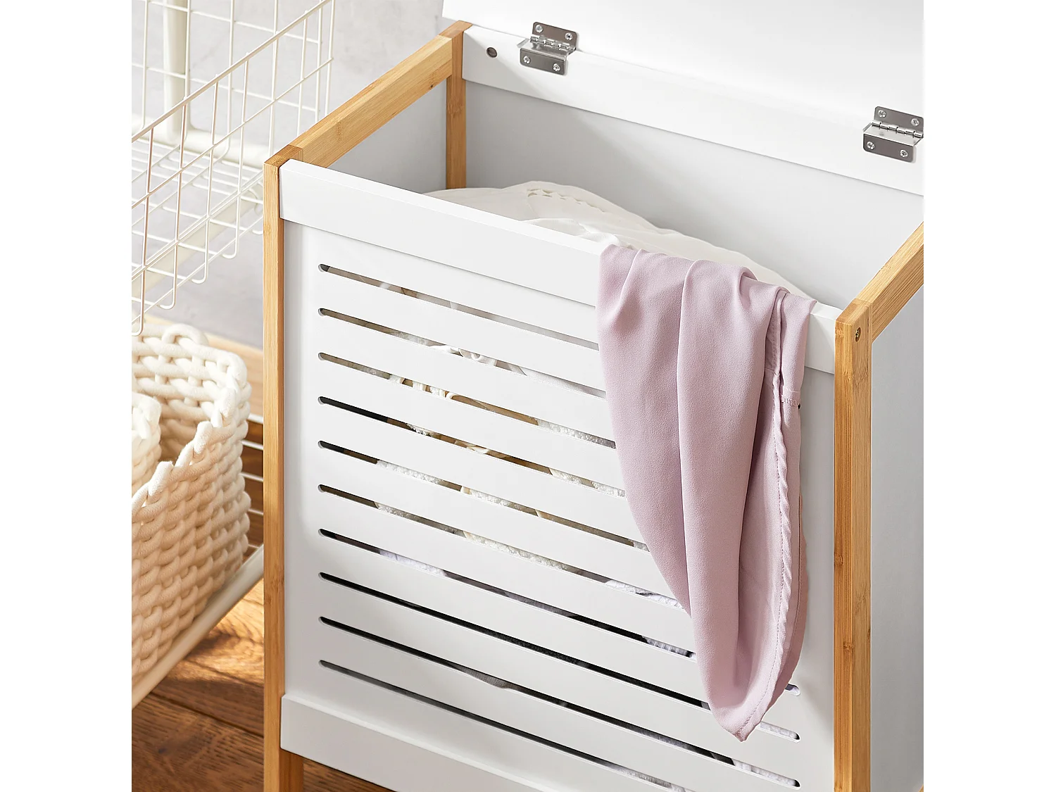 SoBuy  Cesto portabiancheria, Organizzazione lavanderia,bianco, FSS66-WN,IT