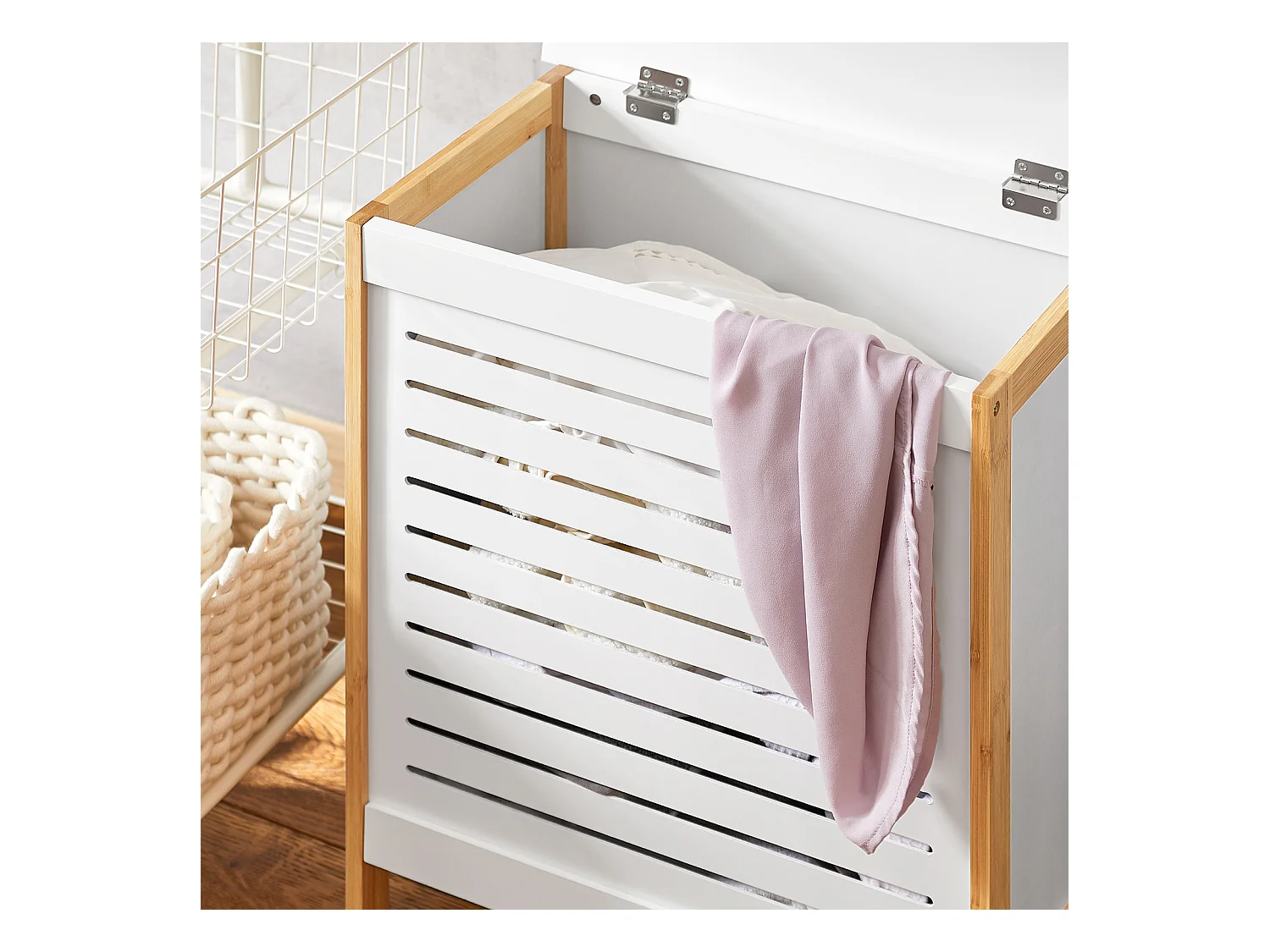 SoBuy  Cesto portabiancheria, Organizzazione lavanderia,bianco, FSS66-WN,IT