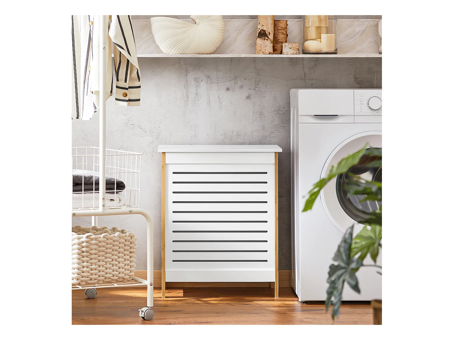 SoBuy  Cesto portabiancheria, Organizzazione lavanderia,bianco, FSS66-WN,IT