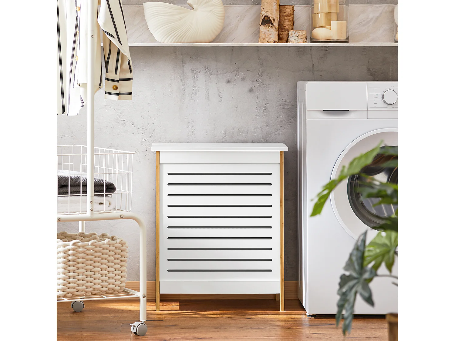 SoBuy  Cesto portabiancheria, Organizzazione lavanderia,bianco, FSS66-WN,IT