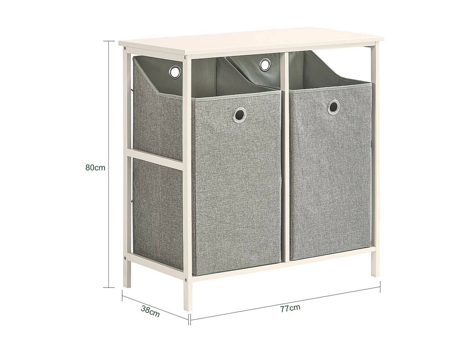 SoBuy BZR57-W Wasmand - Wassorteerder - Waskast voor Wasgoed in de Badkamer - met Legplank - 2 Compartimenten - 2 Verwijderbare Waszakken