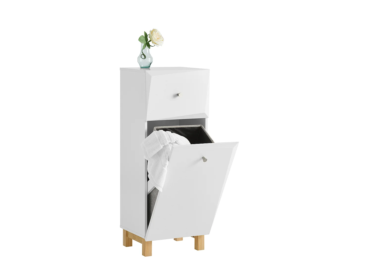 Armoire À Linge, Corbeille À Linge Avec 1 Tiroir Et 1 Panier À Linge Amovible, Blanc, BZr93-w