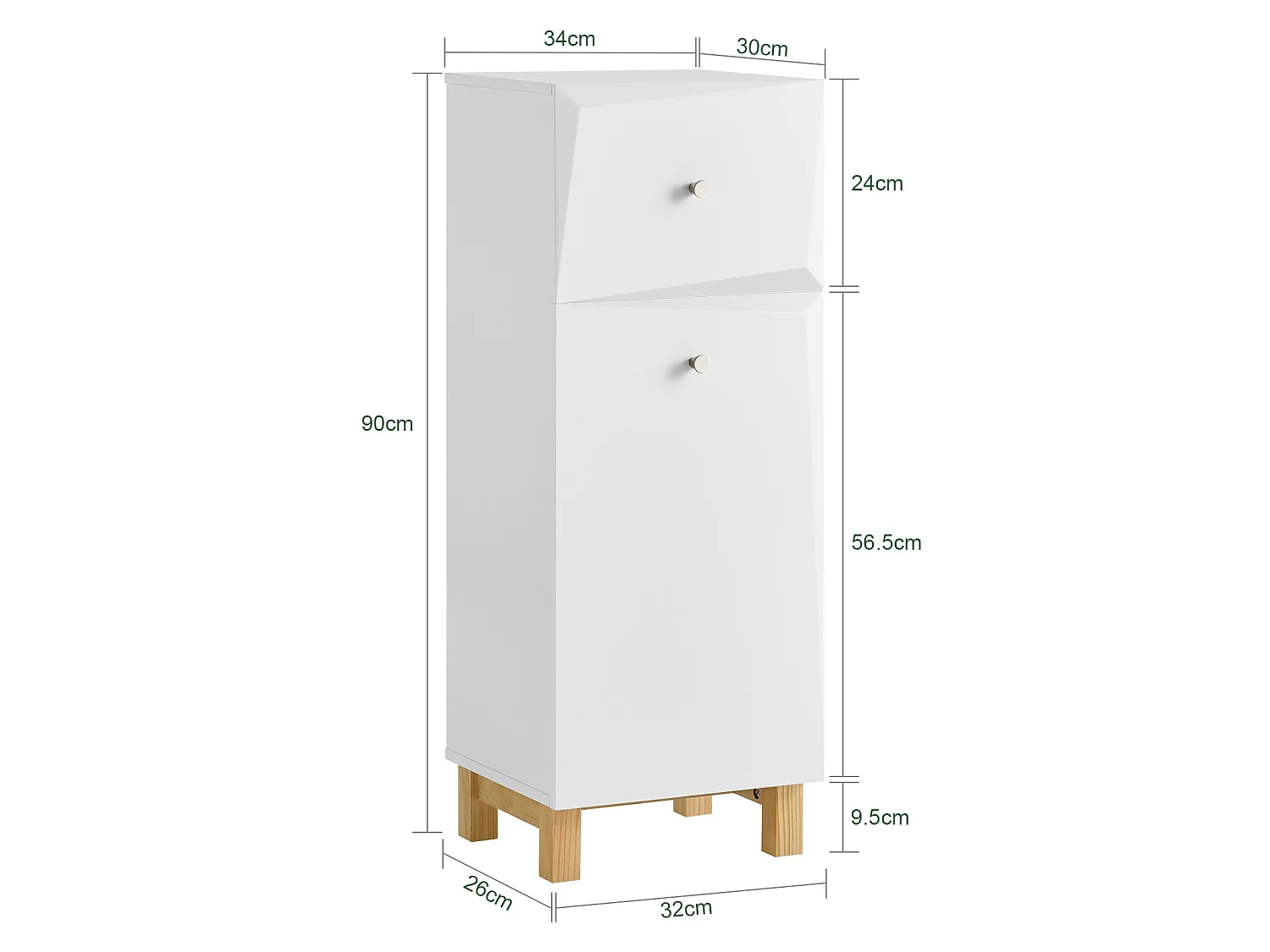 Armoire À Linge, Corbeille À Linge Avec 1 Tiroir Et 1 Panier À Linge Amovible, Blanc, BZr93-w