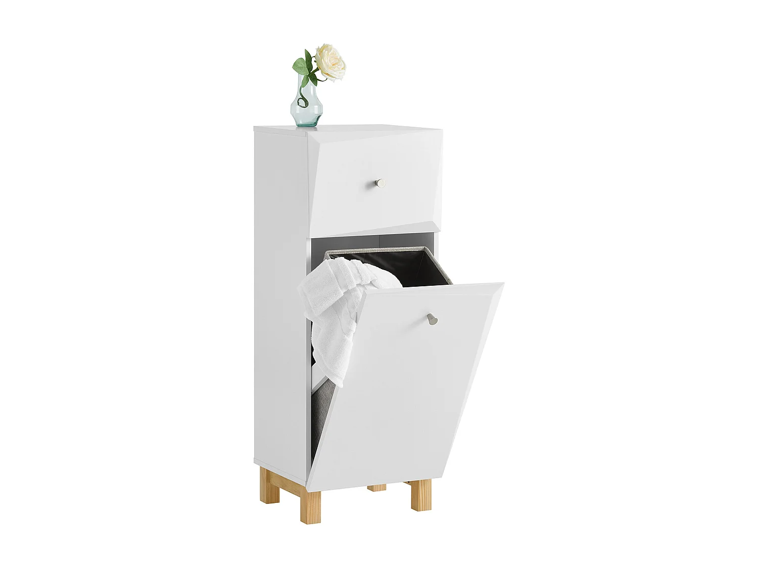 Armoire À Linge, Corbeille À Linge Avec 1 Tiroir Et 1 Panier À Linge Amovible, Blanc, BZr93-w