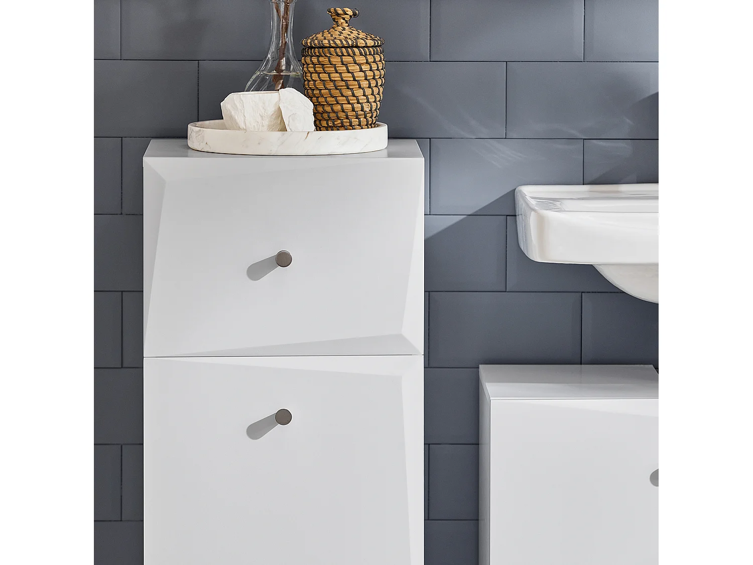 Armoire À Linge, Corbeille À Linge Avec 1 Tiroir Et 1 Panier À Linge Amovible, Blanc, BZr93-w