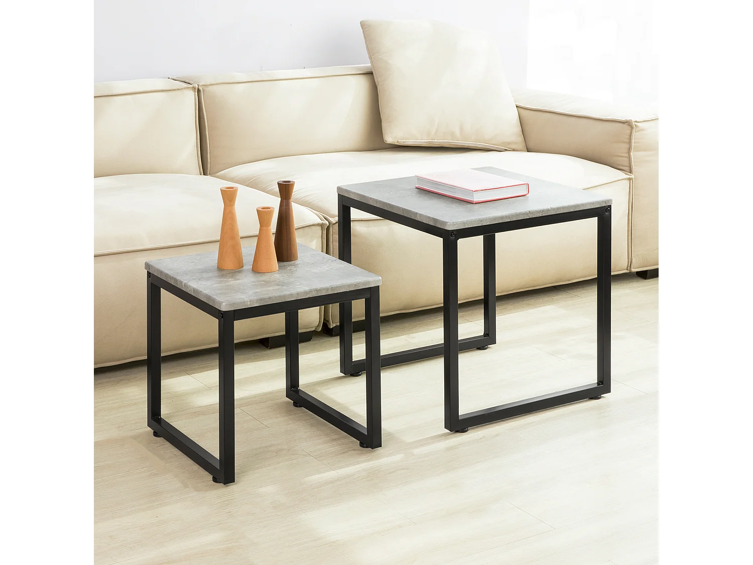 SoBuy Set tavolini Soggiorno Tavolinetto da Salotto L50*P50*A50cm,Grigio FBT42-HG