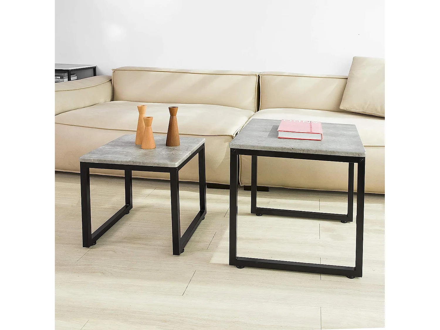 SoBuy Set tavolini Soggiorno Tavolinetto da Salotto L50*P50*A50cm,Grigio FBT42-HG