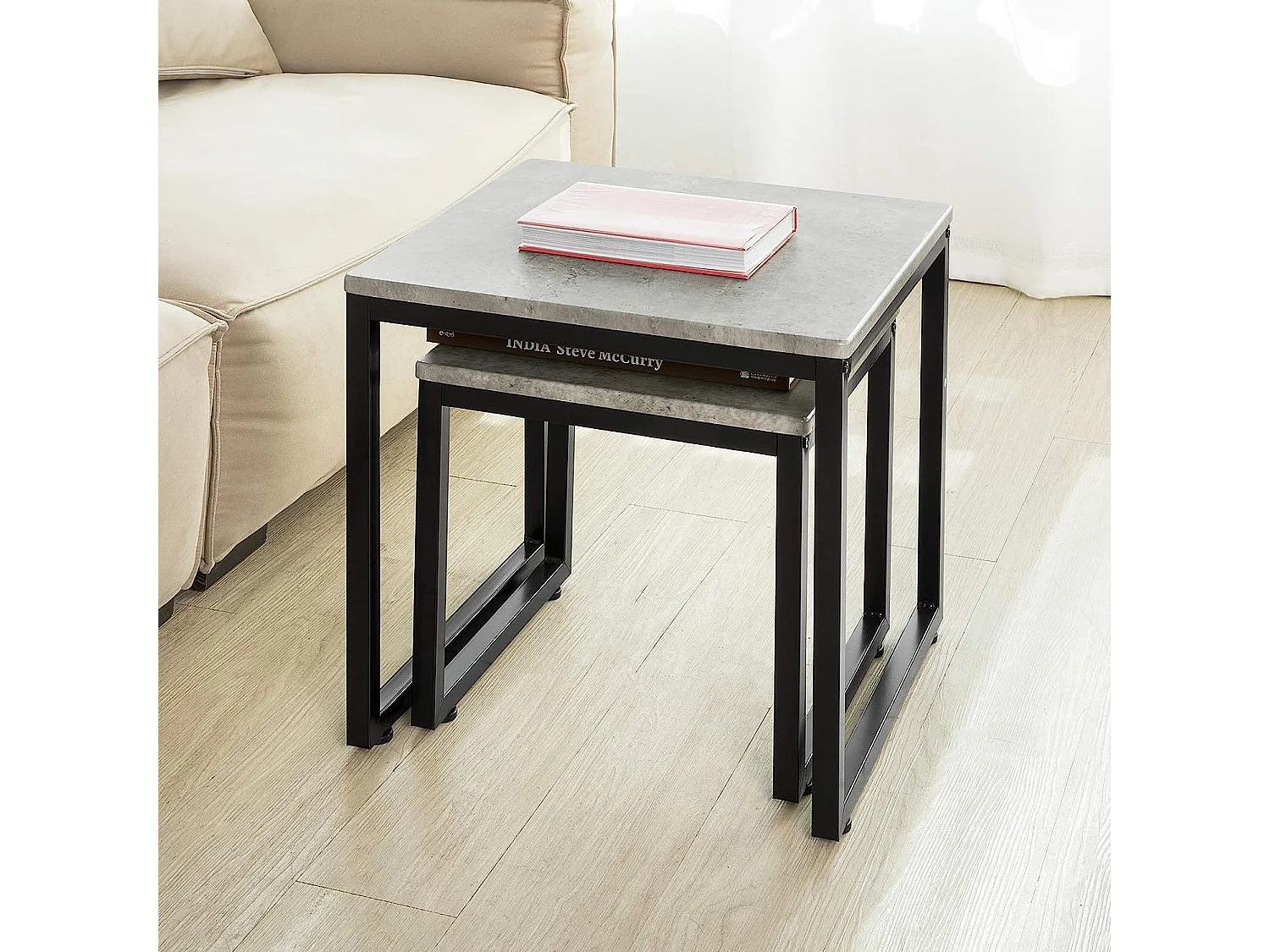 SoBuy Set tavolini Soggiorno Tavolinetto da Salotto L50*P50*A50cm,Grigio FBT42-HG