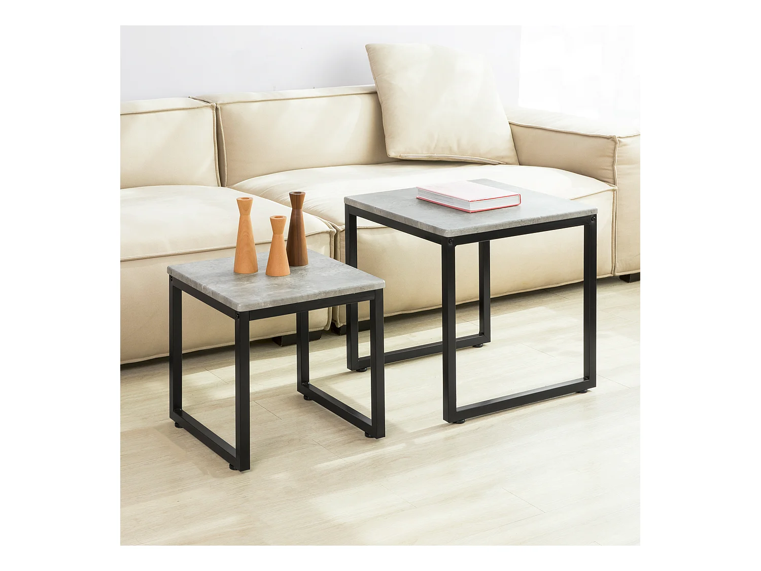 Mesa Nido de salón Set de 2 mesas auxiliares Mesitas Gris+Negro GrisFBT42-HG  SoBuy ES