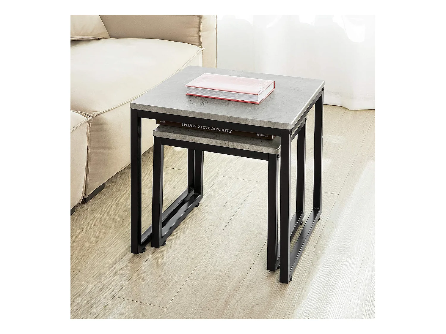 Mesa Nido de salón Set de 2 mesas auxiliares Mesitas Gris+Negro GrisFBT42-HG  SoBuy ES