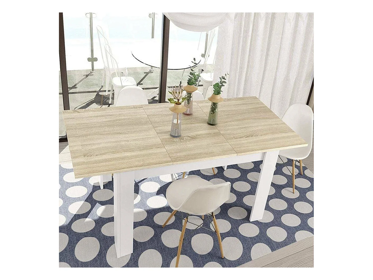 Table extensible Dalice, Console extensible pour salle à manger, Table de cuisine ouvrant avec rallonge, 140/190x90h78 cm, Chêne et Blanc