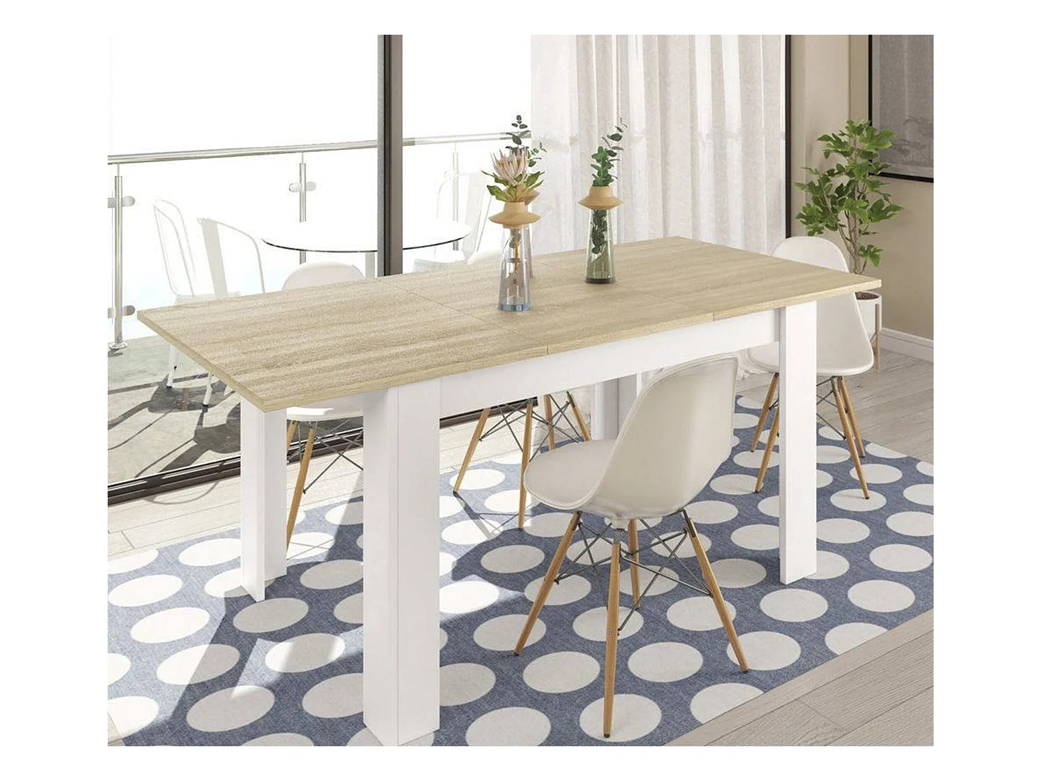 Table extensible Dalice, Console extensible pour salle à manger, Table de cuisine ouvrant avec rallonge, 140/190x90h78 cm, Chêne et Blanc