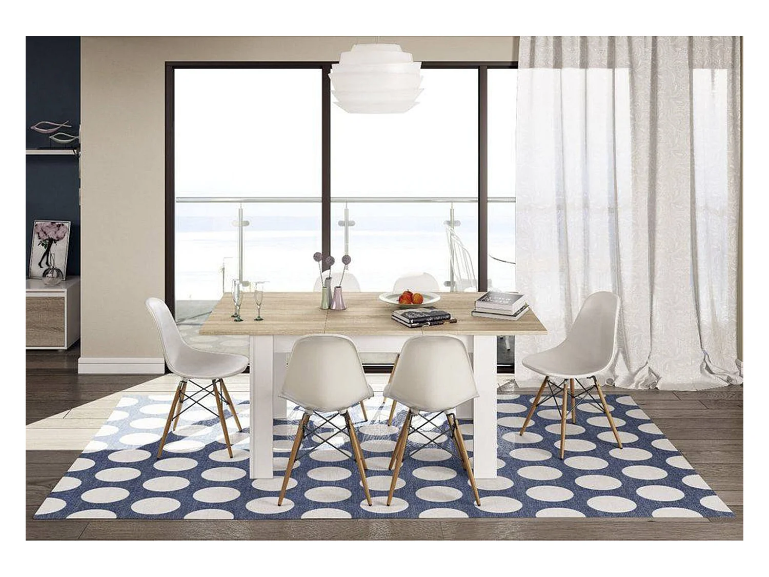 Table extensible Dalice, Console extensible pour salle à manger, Table de cuisine ouvrant avec rallonge, 140/190x90h78 cm, Chêne et Blanc