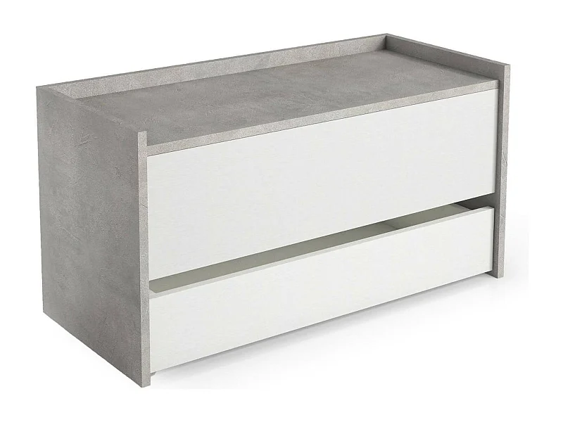 Commode Dgaiard, Meuble d'entrée moderne avec étagère à chaussures, Coffre avec deux conteneurs, 100% Made in Italy, 90x40h46 cm, Blanc et Ciment