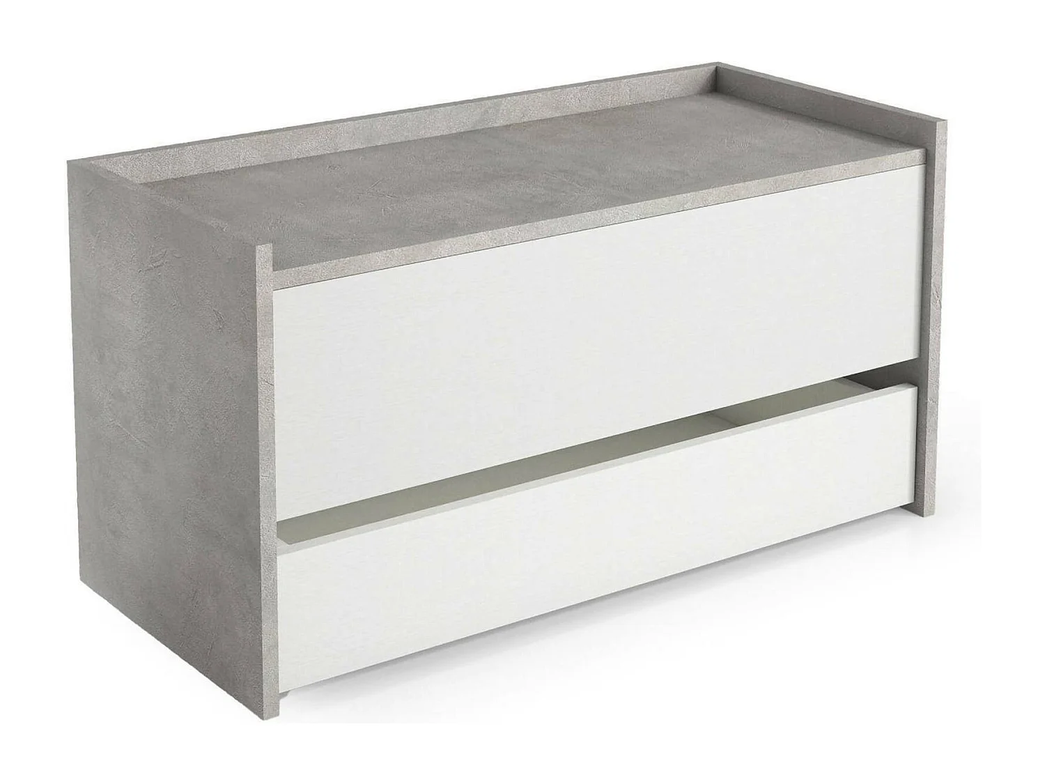 Arcón Dgaiard, Mueble de entrada moderno con zapatero, Cofre baúl con dos contenedores, 100% Made in Italy, 90x40h46 cm, Blanco y Cemento