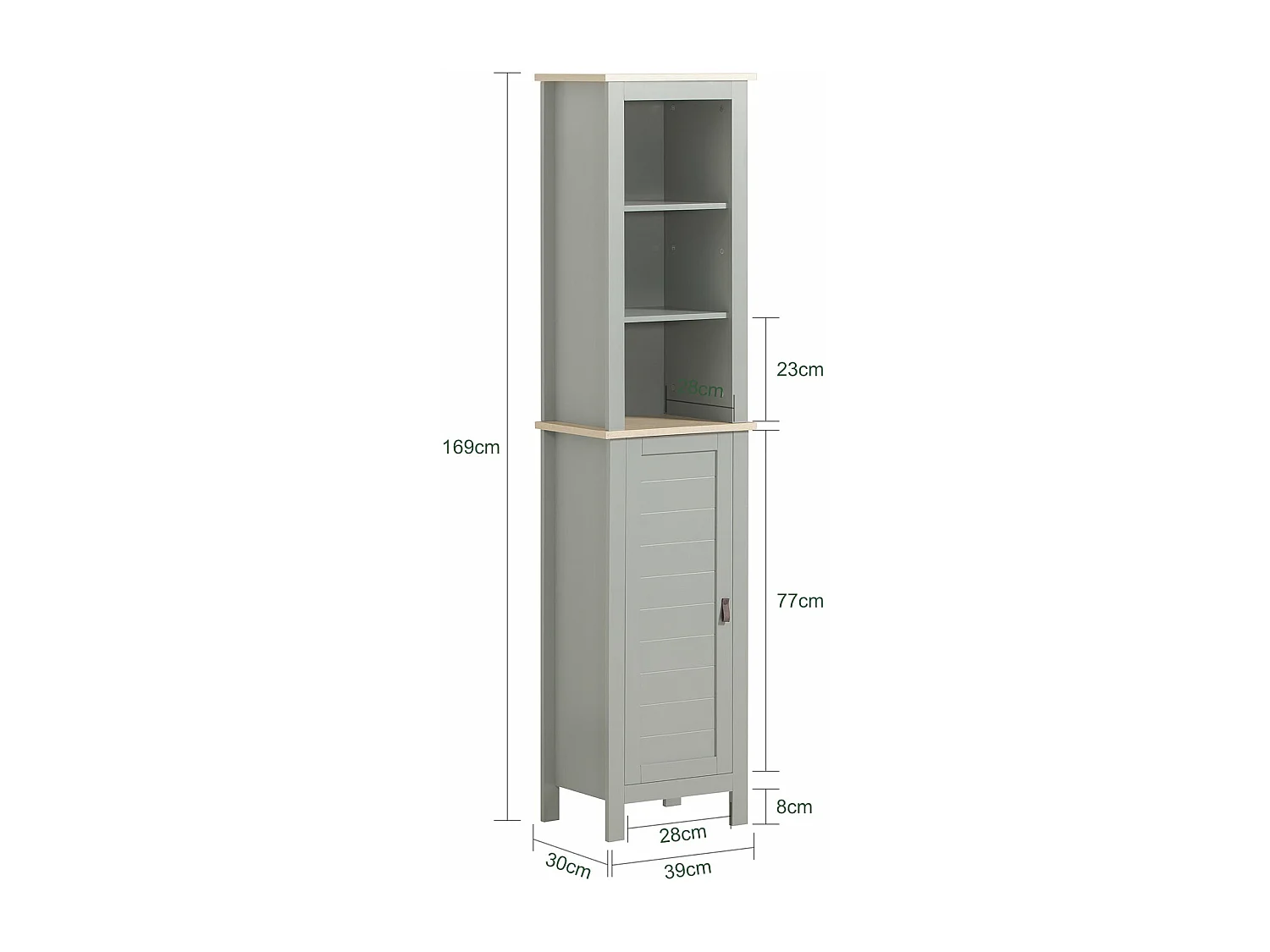 Armario Alto baño Mueble Columna de baño con 3 Estantes y 1 Puerta 39 x 30 x 169 cm Gris BZR68-HG SoBuy ES