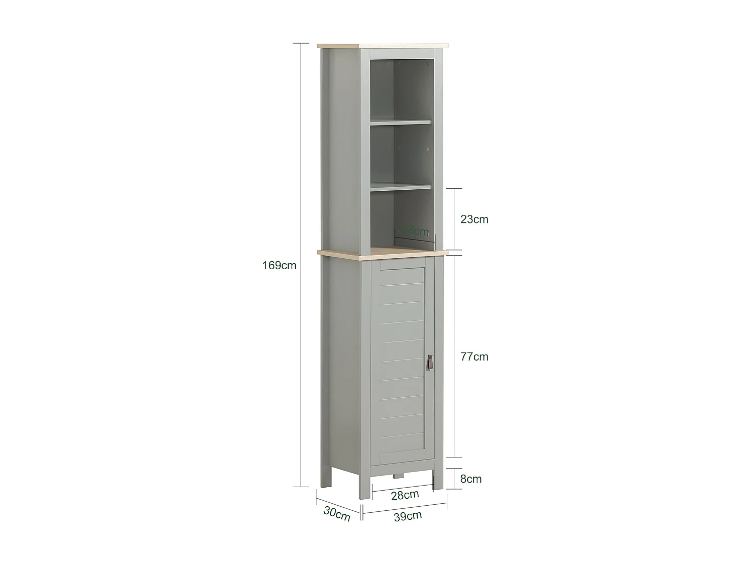 Meuble Colonne De Salle De Bain Armoire Haute Étagère De Rangement 39x30x169cm, BZr68-hg