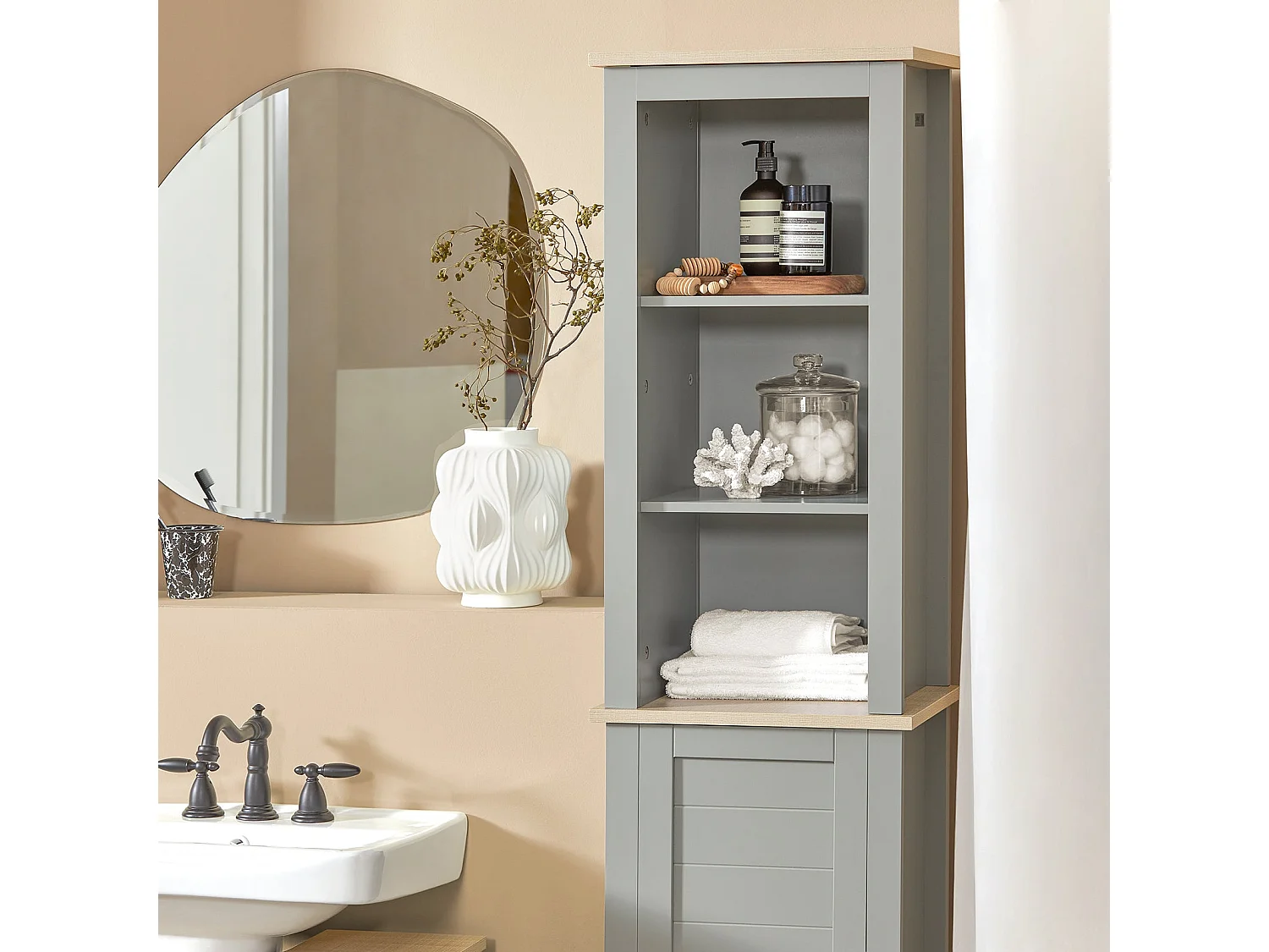 Meuble Colonne De Salle De Bain Armoire Haute Étagère De Rangement 39x30x169cm, BZr68-hg