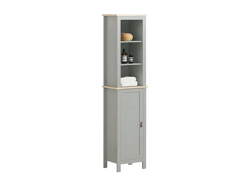 Armario Alto baño Mueble Columna de baño con 3 Estantes y 1 Puerta 39 x 30 x 169 cm Gris BZR68-HG SoBuy ES