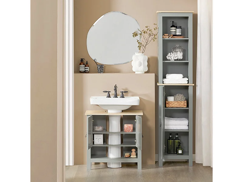 Mobiletto alto per bagno Mobile a colonna bagno salvaspazio con 3 scomparti a giorno e1 anta 39x30x169cm BZR68-HG SoBuy