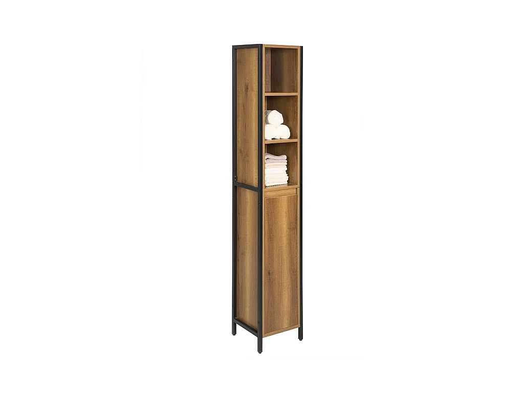Meuble Colonne De Salle De Bain Avec 3 Niches, 1 Porte Et 3 Etagères Intérieurs, BZr62-pf