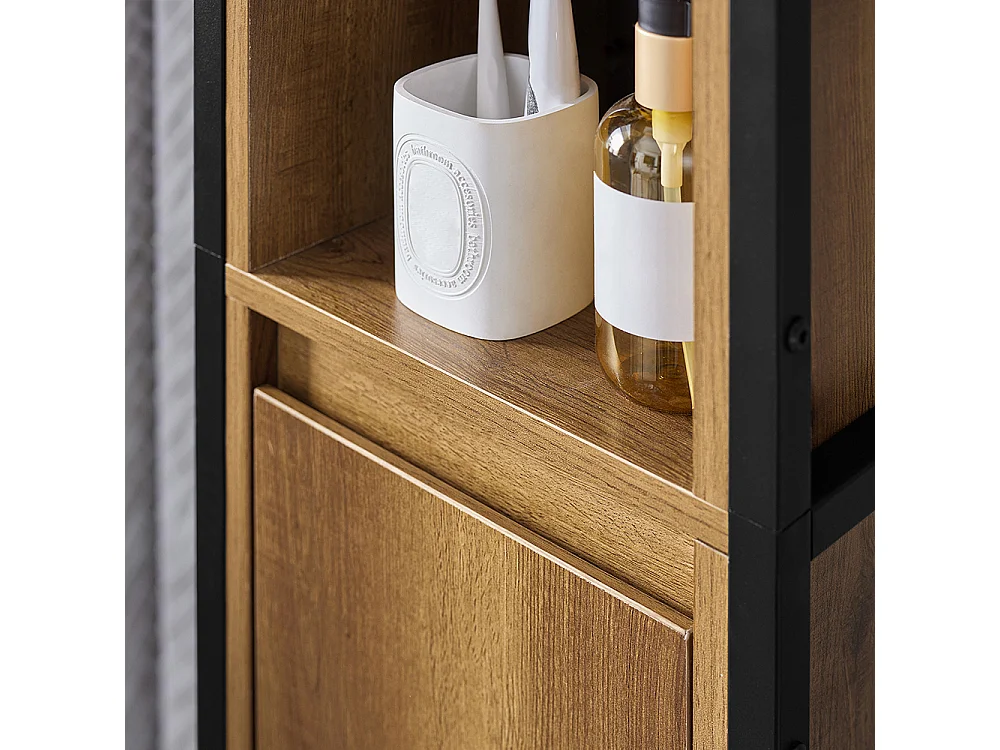 Meuble Colonne De Salle De Bain Avec 3 Niches, 1 Porte Et 3 Etagères Intérieurs, BZr62-pf