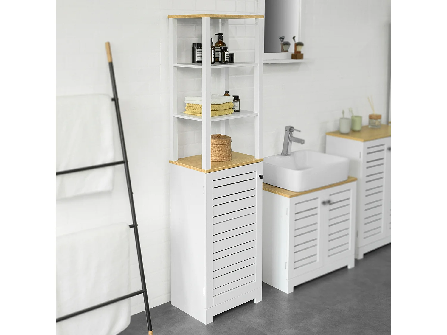 Armario Baño Alta Mueble Columna de baño Armario para baño con 5 Estantes Estanterías de baño Blanco Medidas: 40x30x160cm BZR43-W SoBuy ES