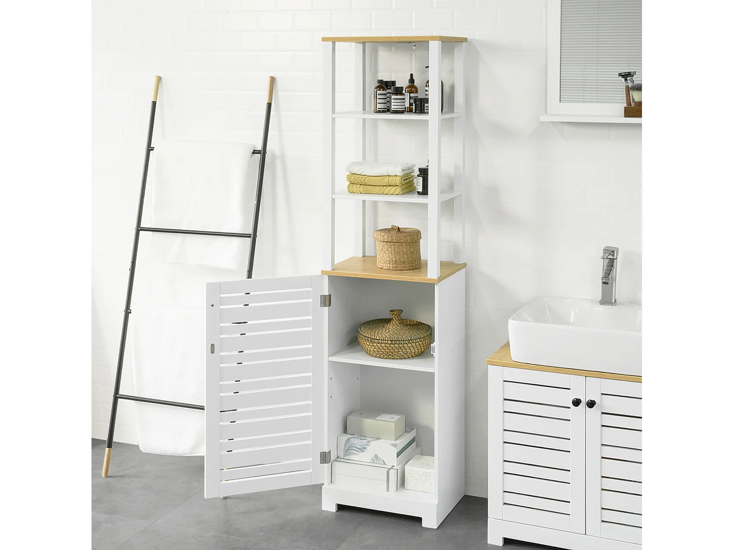 Meuble Colonne De Salle De Bain Armoire Haute Meuble De Rangement, BZr43-w