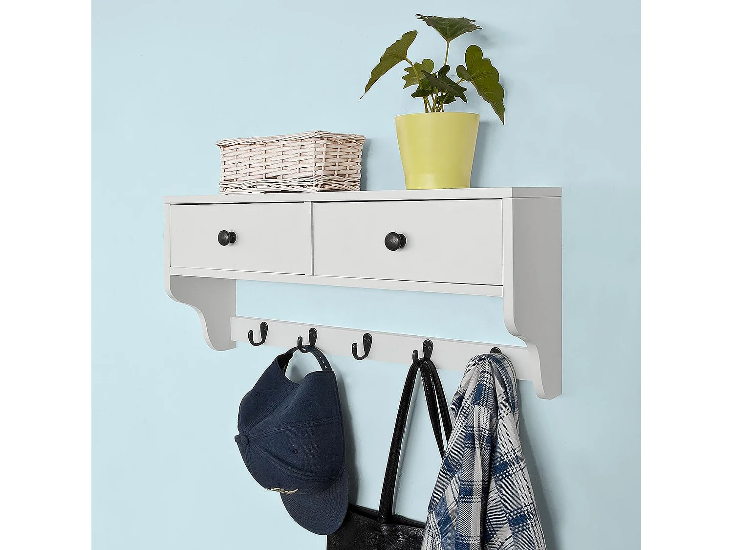 Portemanteau Étagère Murale Porte-manteau Salle De Bain Meuble D’entrée, Frg178-w