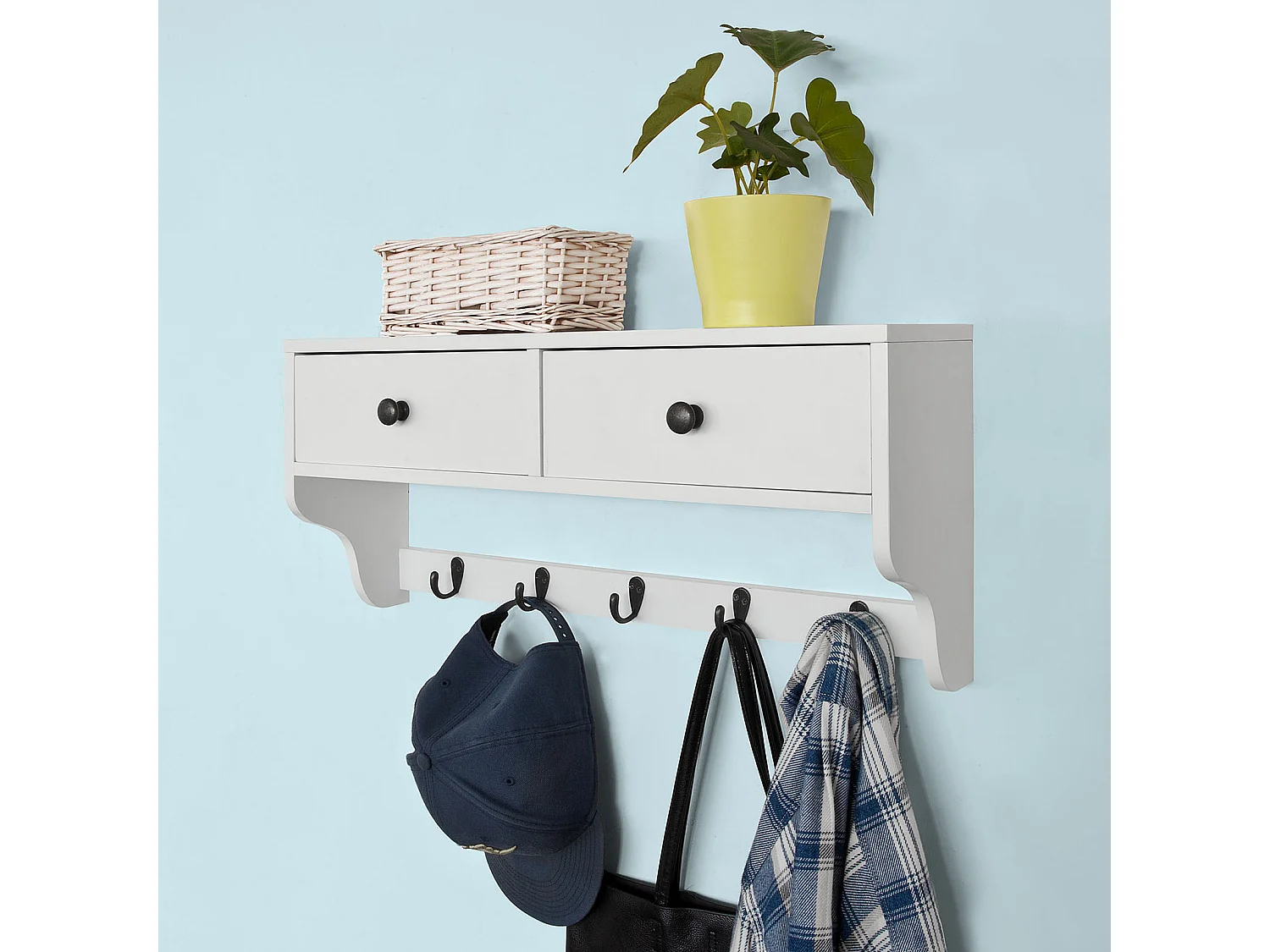 Portemanteau Étagère Murale Porte-manteau Salle De Bain Meuble D’entrée, Frg178-w