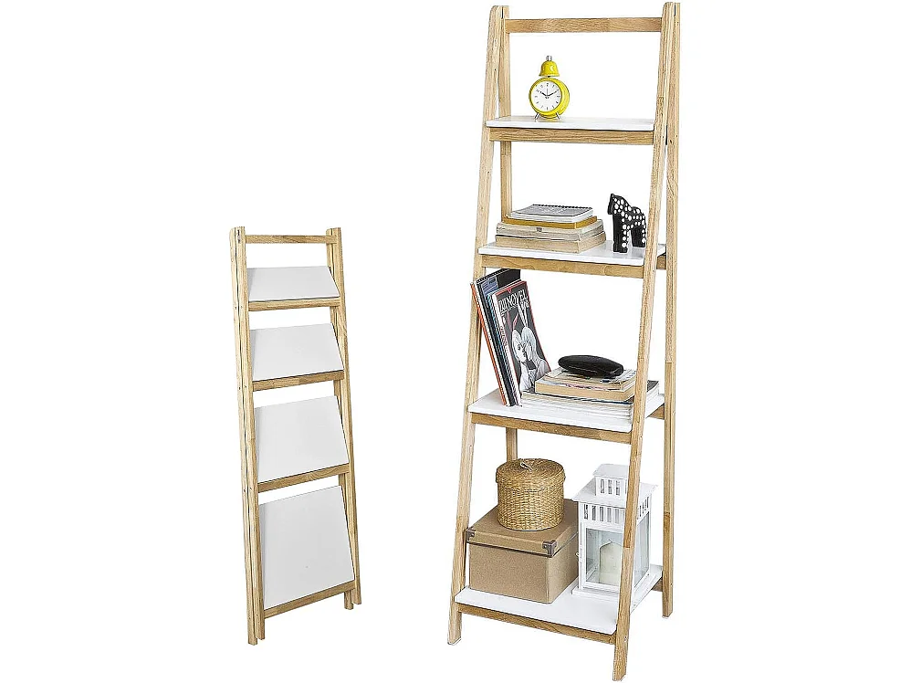 SoBuy FRG162-N Ladderplank Opvouwbaar Boekenplank met 4 planken - Rubberhout