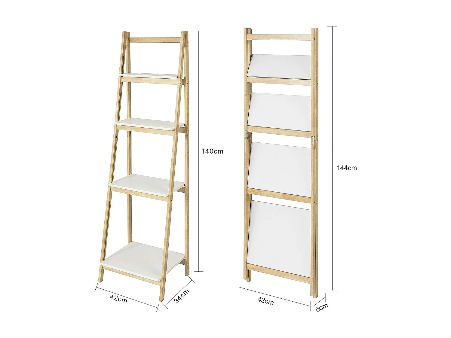 SoBuy FRG162-N Ladderplank Opvouwbaar Boekenplank met 4 planken - Rubberhout