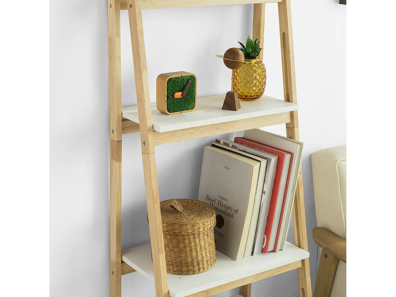 Bibliothèque Étagère Pliable Style Échelle Avec 4 Niveaux De Rangement, Frg162-n