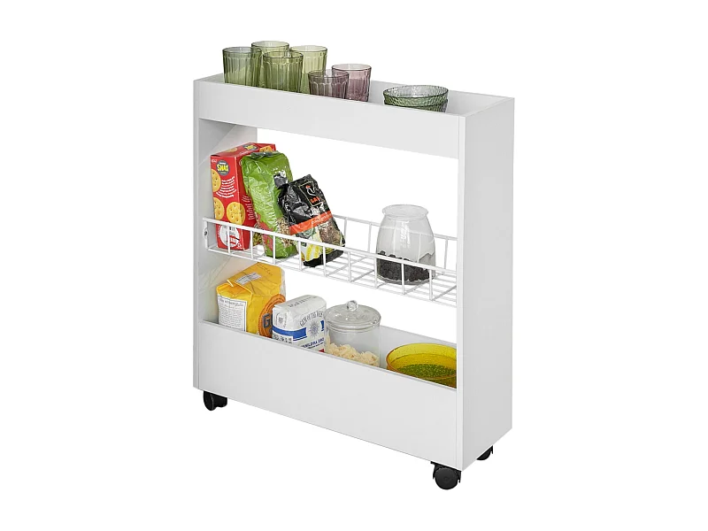 SoBuy Carrellino Salvaspazio Carrello Cucina Organizzatore Bagno Mobiletto Bagno Salvaspazio Bianco BZR46-W