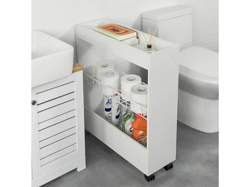 Chariot De Rangement Mobile Sur 3 Niveaux Étagère De Niche À Roulettes En Bois Et Métal , BZr46-w