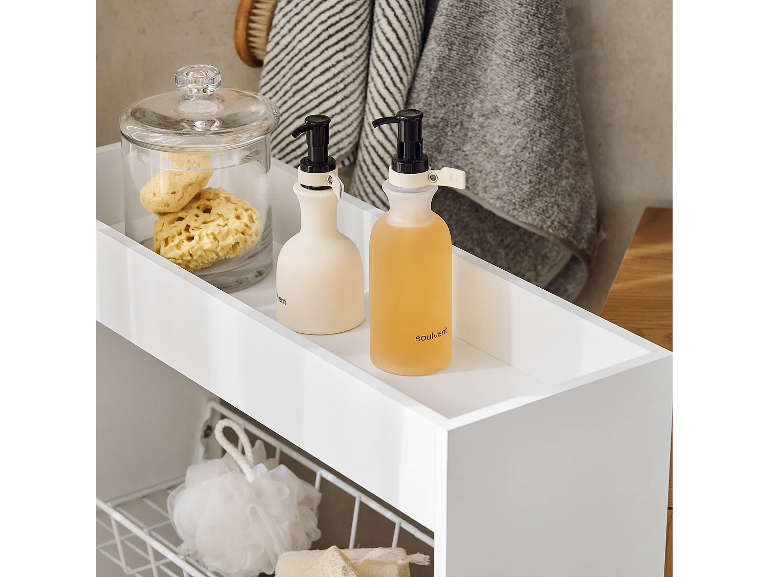 Chariot De Rangement Mobile Sur 3 Niveaux Étagère De Niche À Roulettes En Bois Et Métal , BZr46-w