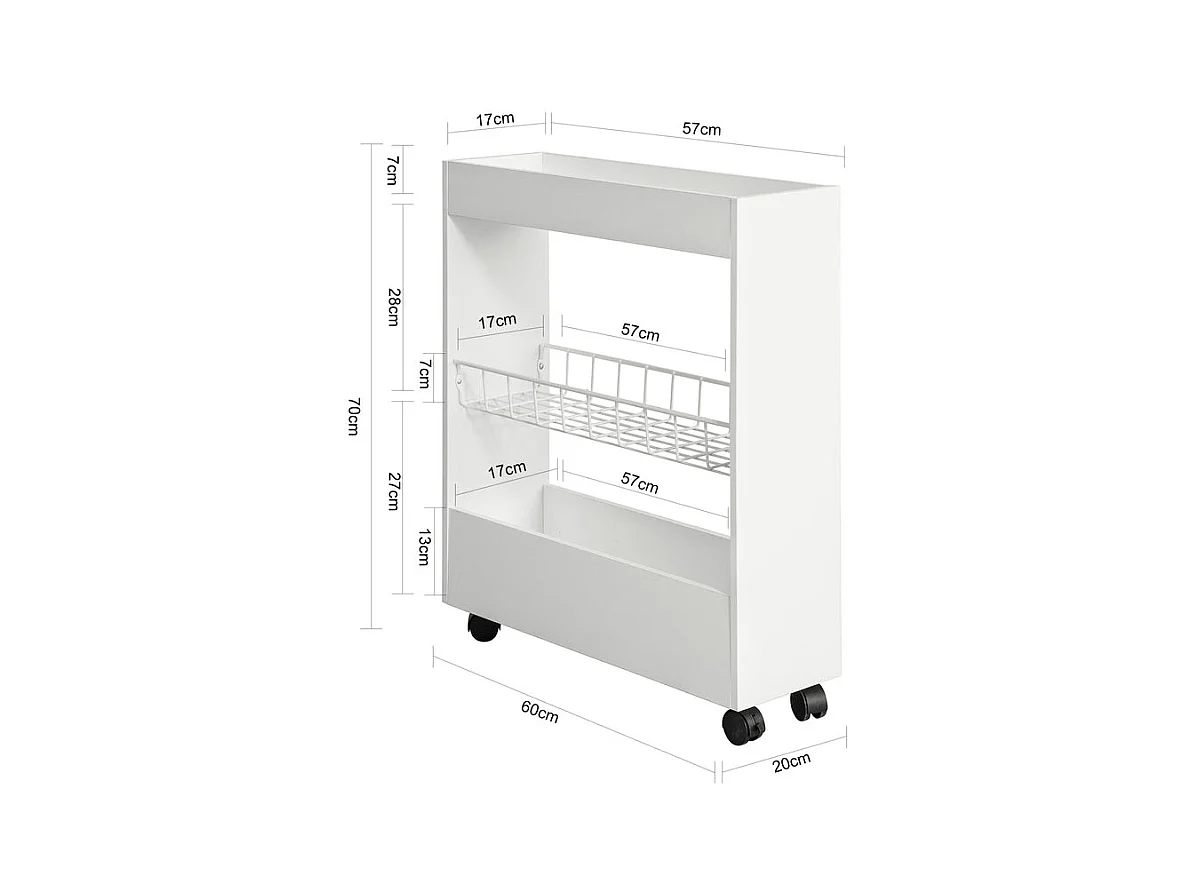 Chariot De Rangement Mobile Sur 3 Niveaux Étagère De Niche À Roulettes En Bois Et Métal , BZr46-w