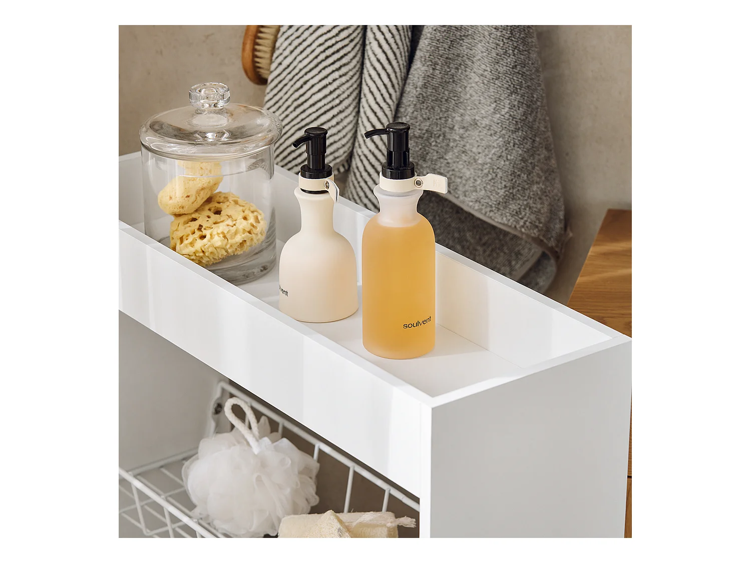 Chariot De Rangement Mobile Sur 3 Niveaux Étagère De Niche À Roulettes En Bois Et Métal , BZr46-w