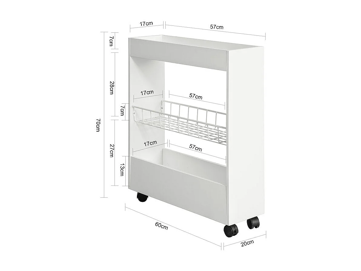 Chariot De Rangement Mobile Sur 3 Niveaux Étagère De Niche À Roulettes En Bois Et Métal , BZr46-w
