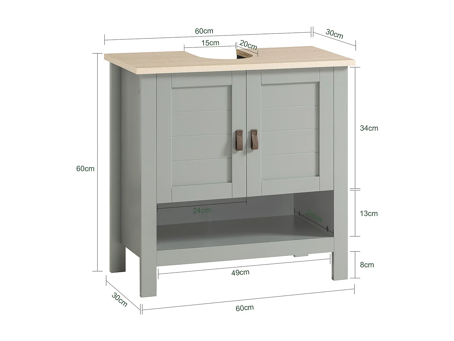 Meuble Sous Lavabo Meuble Sous Vasque Meuble De Salle De Bain 60x30x60 Cm, BZr69-hg