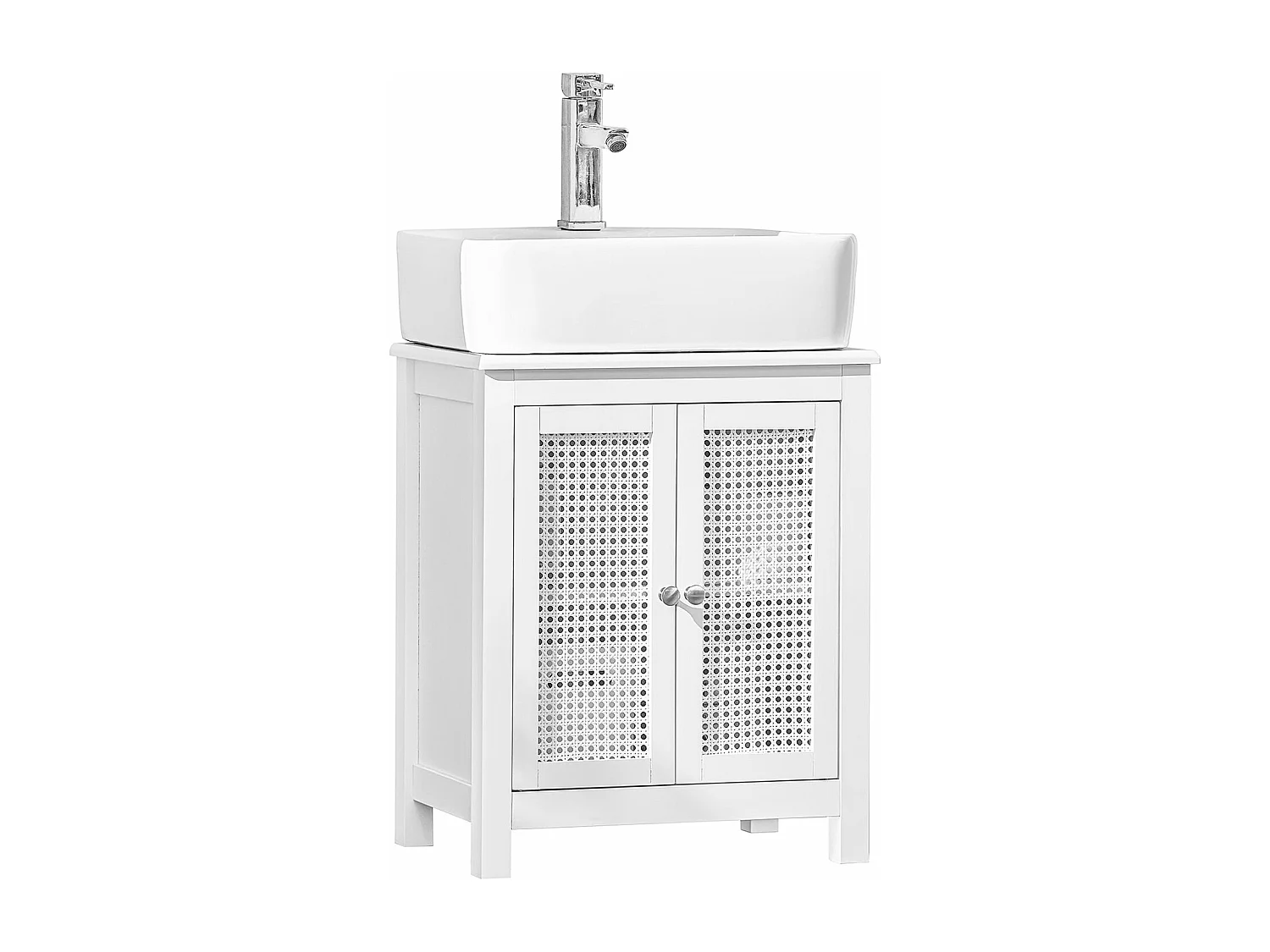 SoBuy BZR35-W Wastafelonderkast met roosterlook deuren badkamerkast wastafel onderkast badmeubel