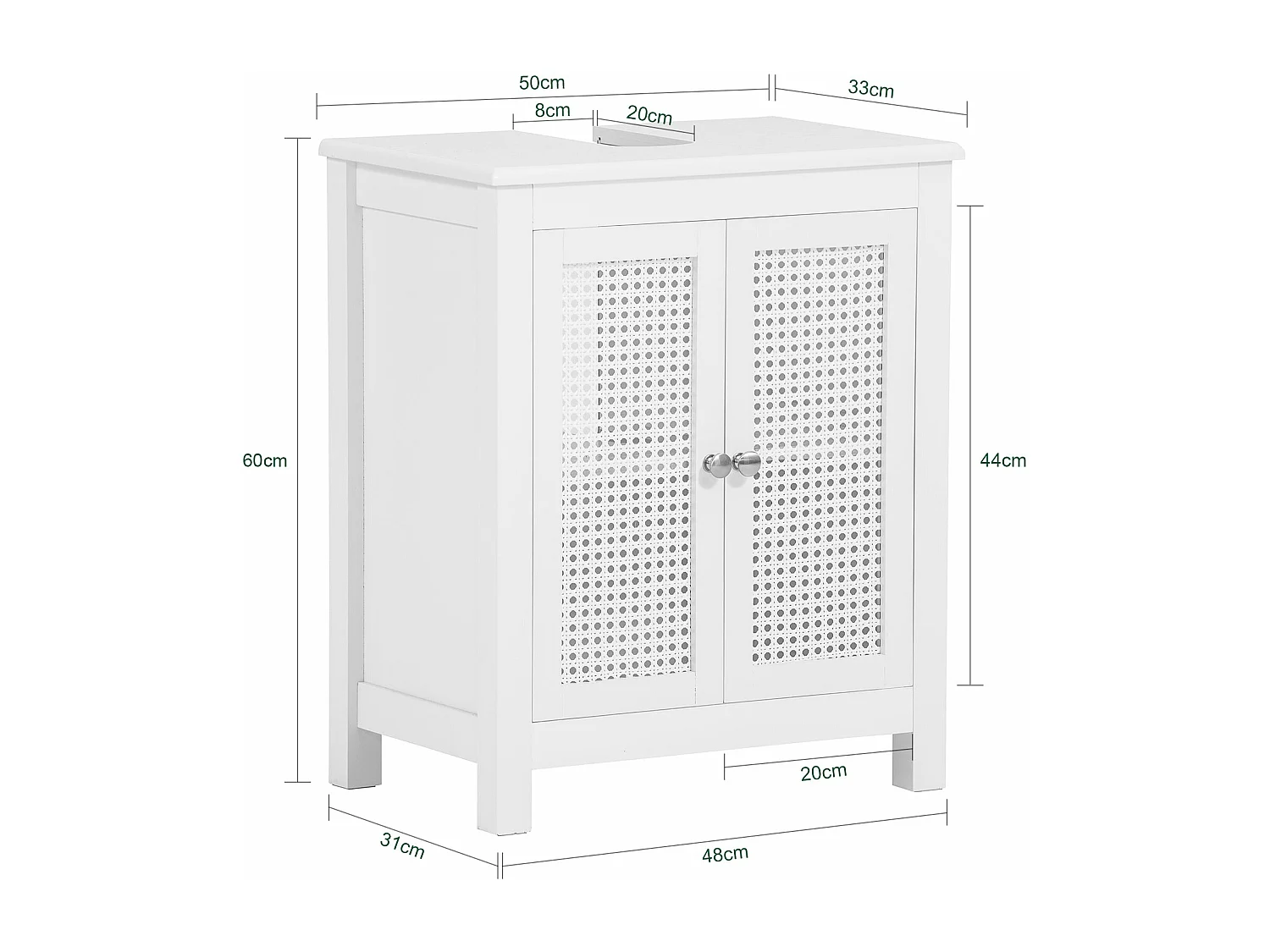 SoBuy BZR35-W Wastafelonderkast met roosterlook deuren badkamerkast wastafel onderkast badmeubel
