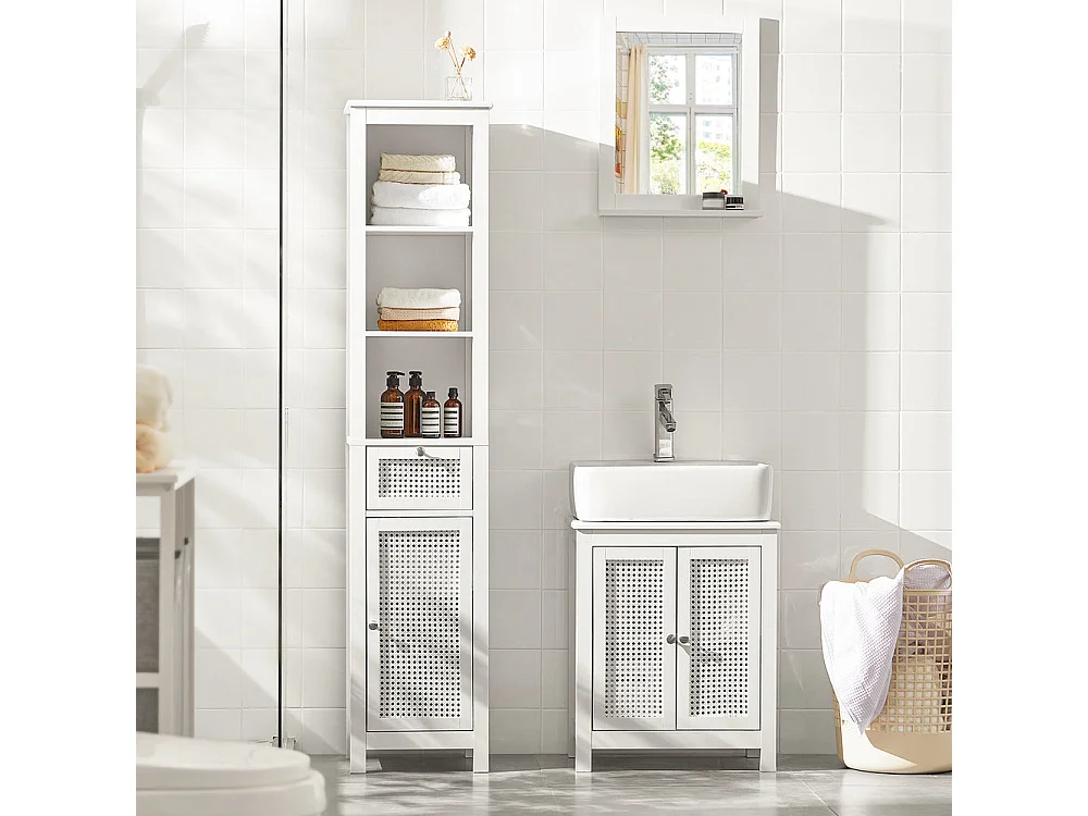 SoBuy BZR35-W Wastafelonderkast met roosterlook deuren badkamerkast wastafel onderkast badmeubel