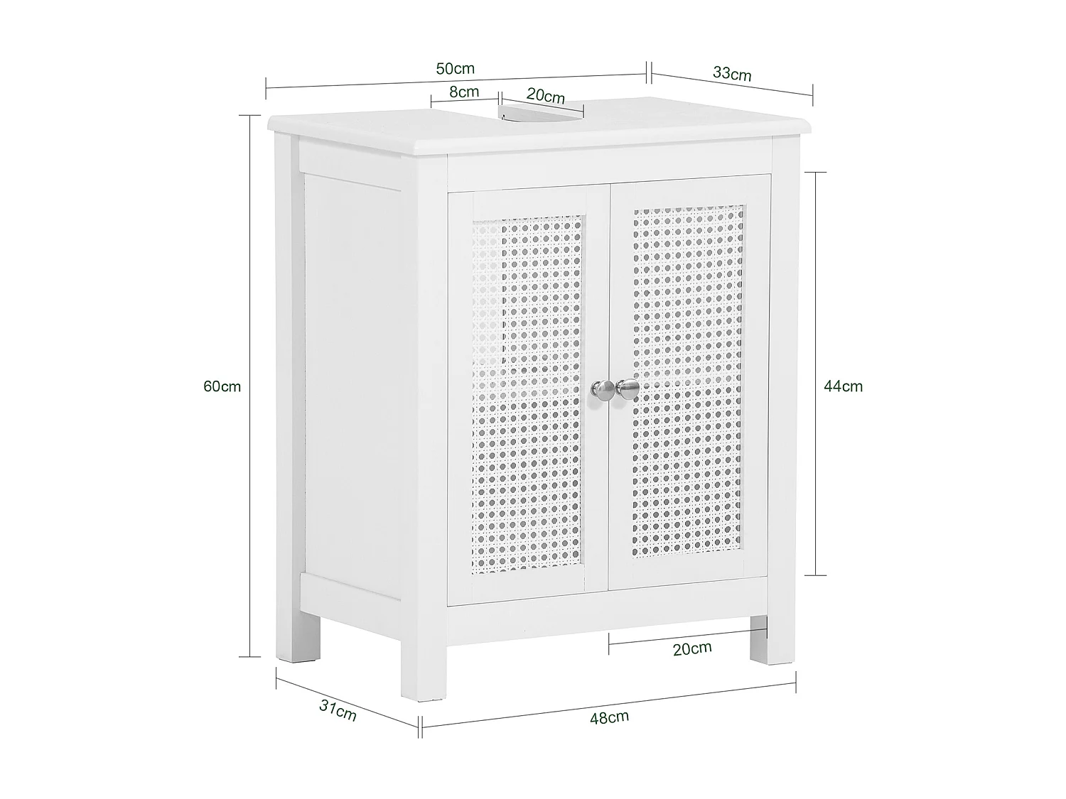 SoBuy BZR35-W Wastafelonderkast met roosterlook deuren badkamerkast wastafel onderkast badmeubel