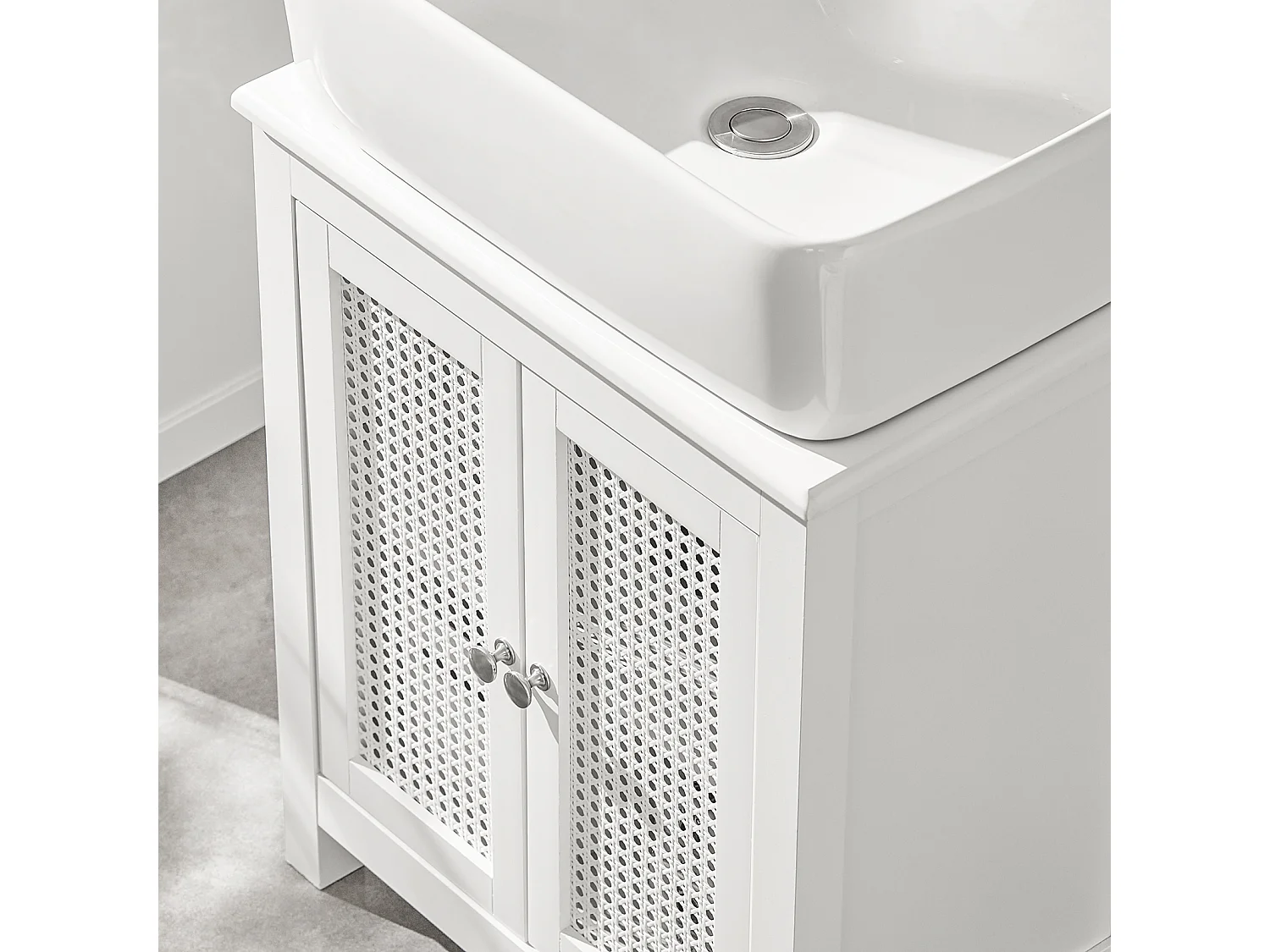 SoBuy BZR35-W Wastafelonderkast met roosterlook deuren badkamerkast wastafel onderkast badmeubel