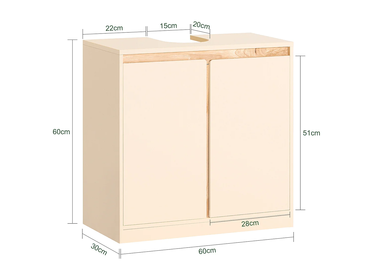 Waschbeckenunterschrank BZR78-MI 60 x 60 x 30 cm Beige